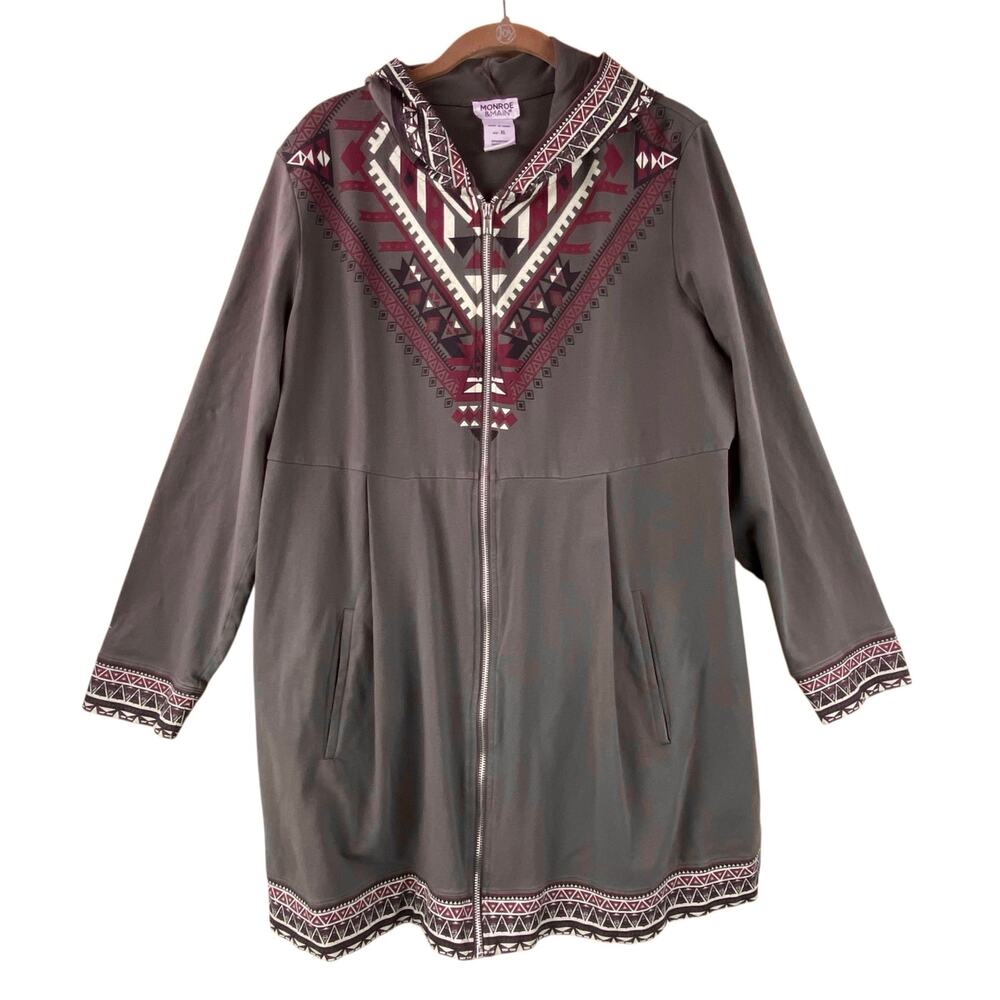 Monroe & Main Long Sweatshirt Hooded Jacket Size XL Taupe Southwest Western